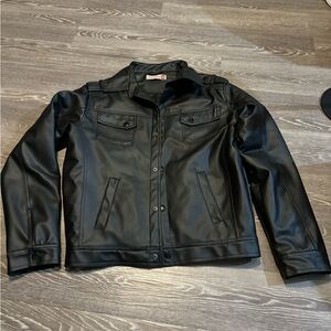 Sovereign Code Men’s Black Faux Leather Biker Jacket Size M bomber grunge metal